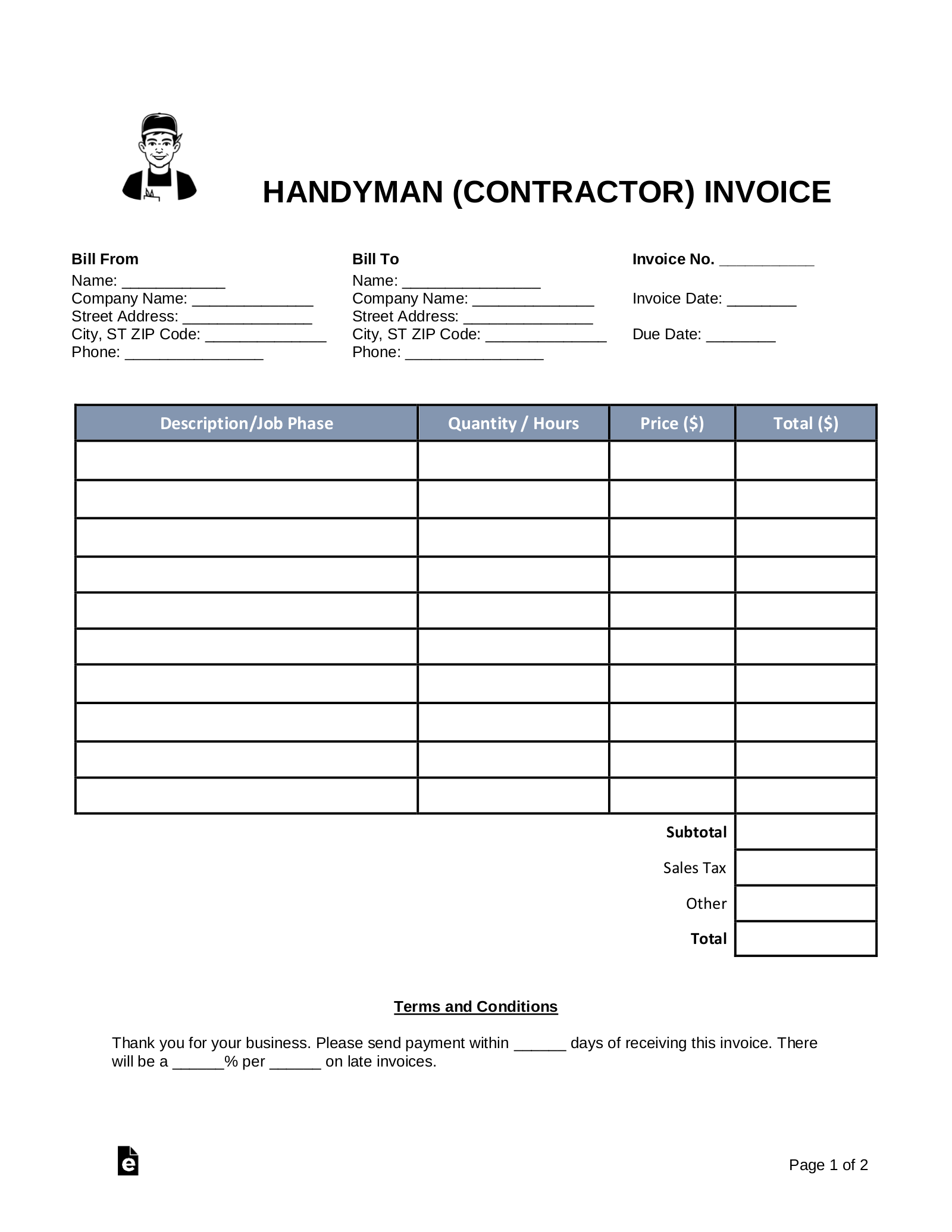 Free Blank Invoice Templates (30) - PDF - eForms