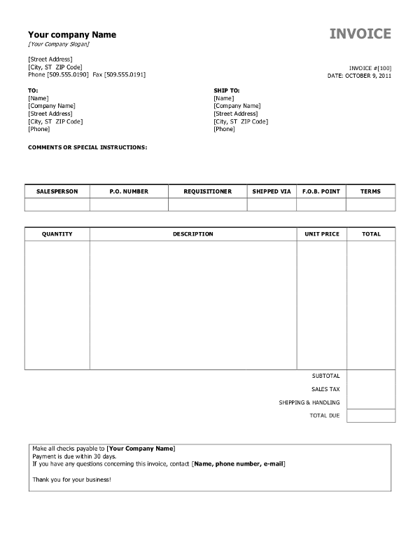 printable invoice word