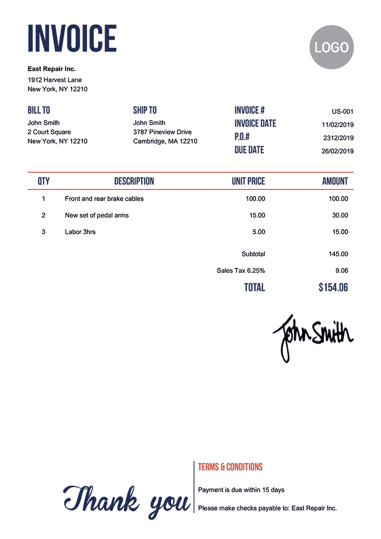 100 Free Invoice Templates | Print &  Email Invoices