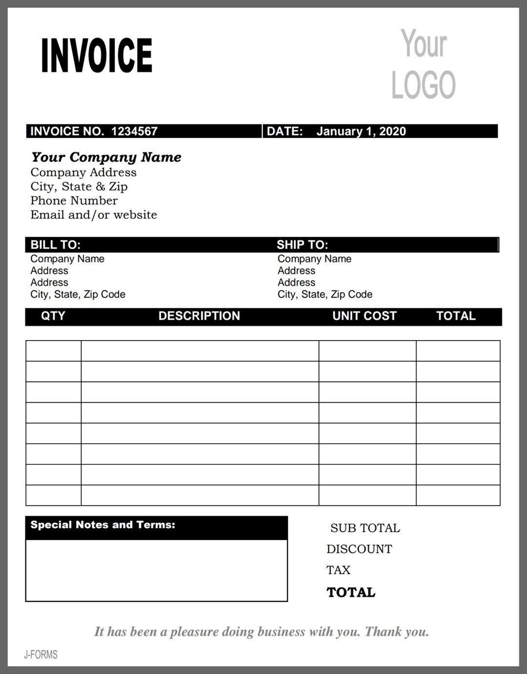 Invoice Template Printable Invoice Business Form Editable Invoice ...