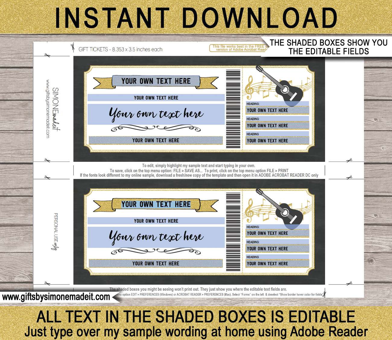 Guitar Lessons Gift Voucher Template