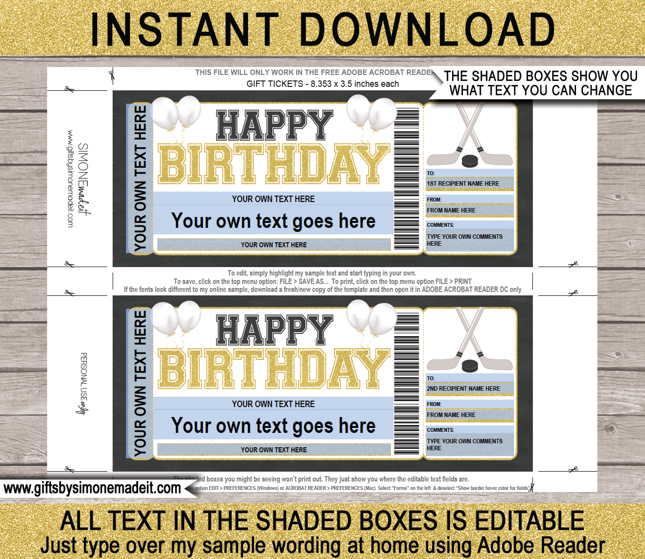 Birthday Hockey Ticket Template | Printable Game Ticket Gift Ideas