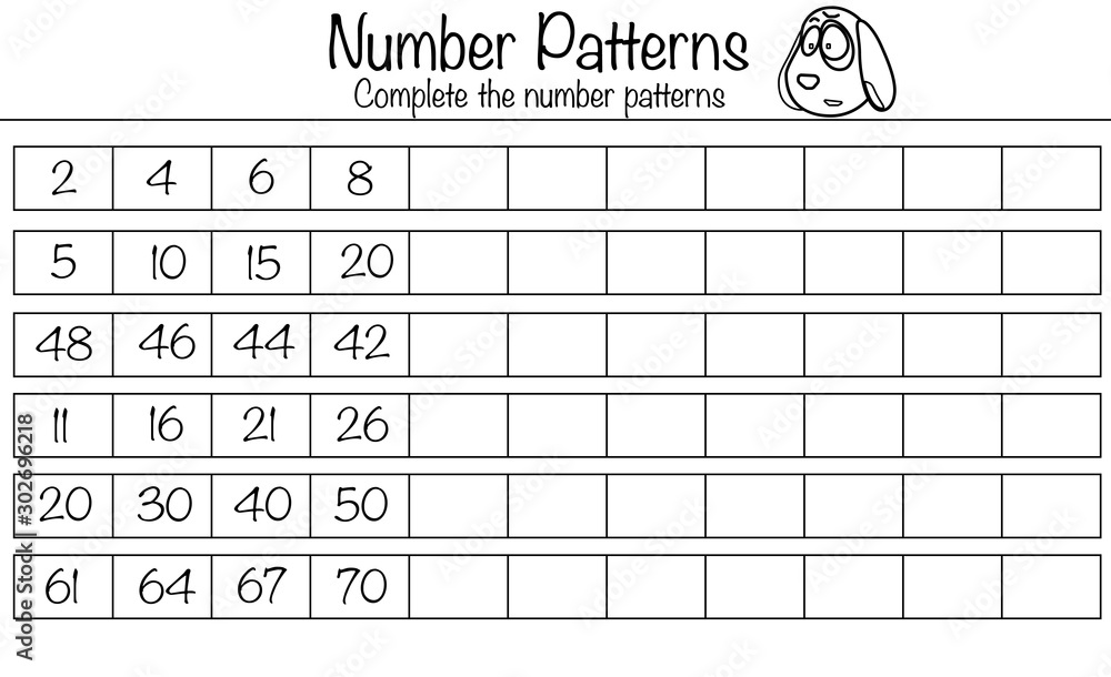 Puzzle game for children. Complete the number patterns. Preschool ...