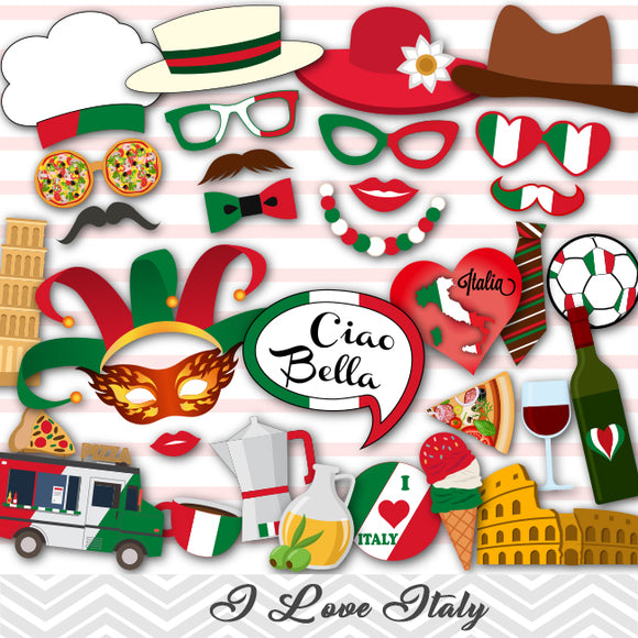 Love Italy Photo Booth Props - Tracy Digital Design