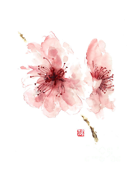 Cherry blossom art print watercolor painting japanese flowers large poster  Greeting Card