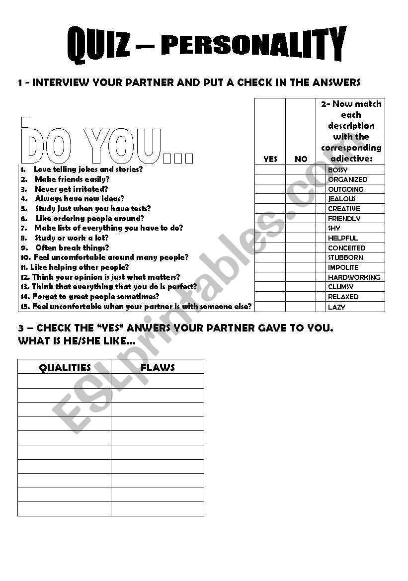 Quiz personality - ESL worksheet by teacherlila