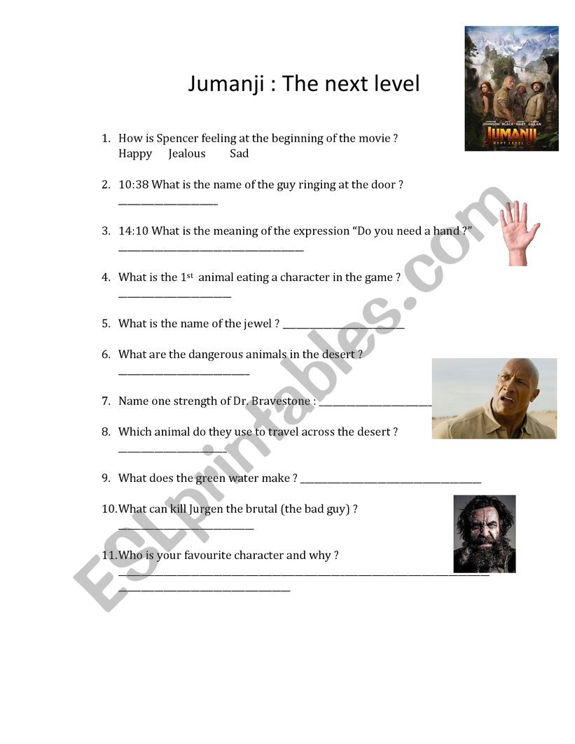 Jumanji (The Next Level) Quiz - ESL worksheet by Mr0liver