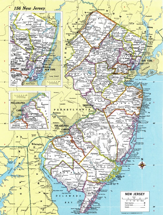 New Jersey Karte Instant Download - Druckbare Karte, Digitaler Download,  Wandkunst, Antike Karte