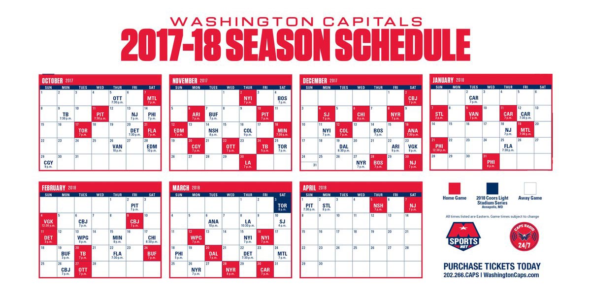 Heres the Washington Capitals schedule for the 2017-18 season