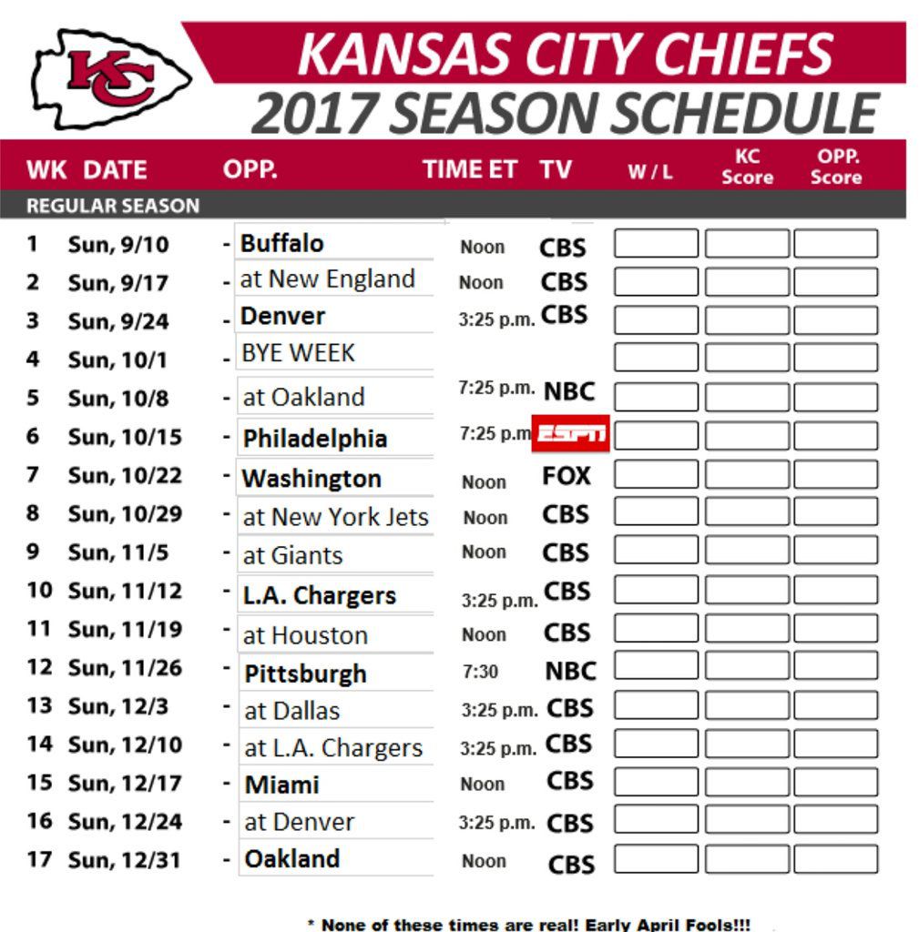 This fake 2017 Chiefs schedule is pretty good - Arrowhead Pride