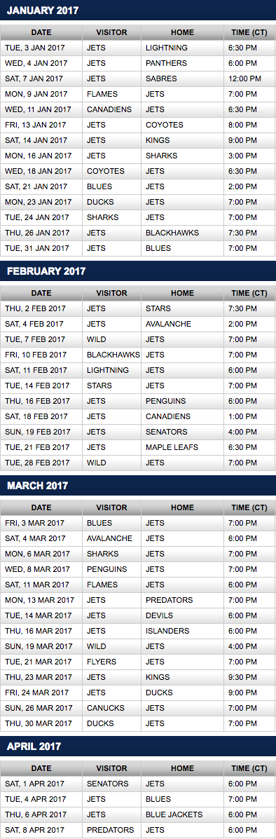 Winnipeg Jets release 2016-17 NHL schedule