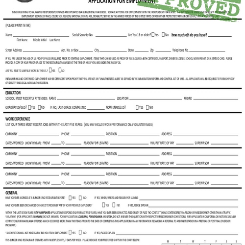 printable job application for burger king