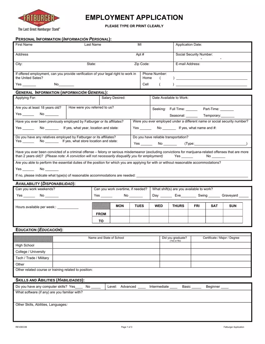 printable job application for burger king