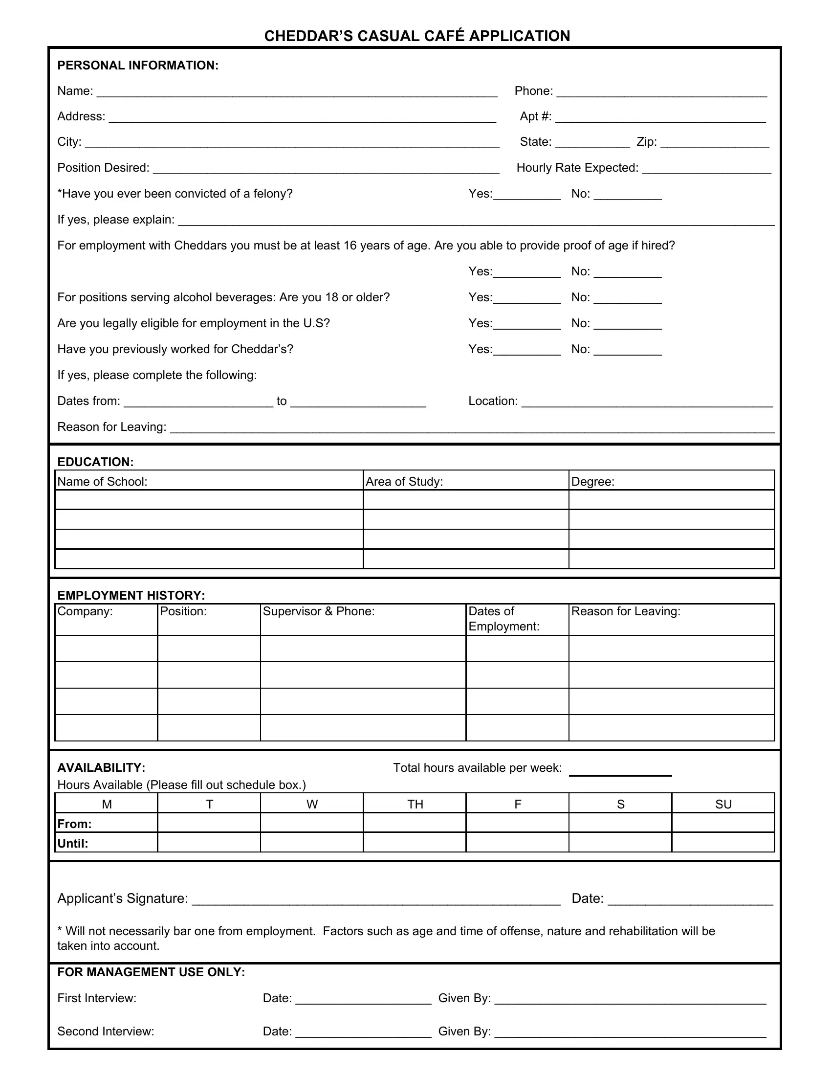printable job application for cheddars