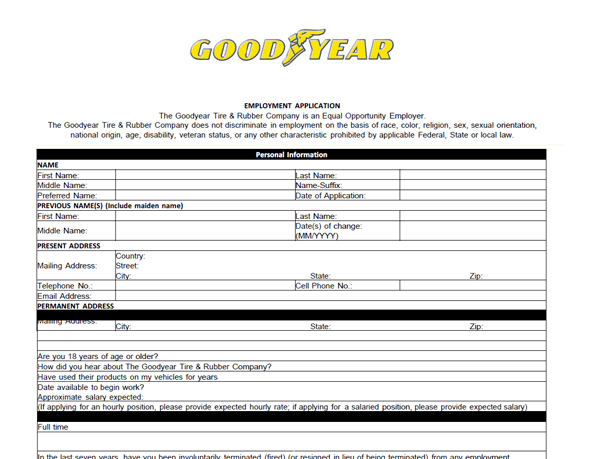 Goodyear Application PDF Print Out