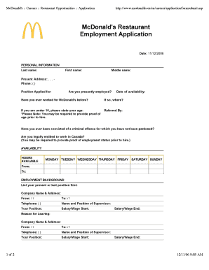 Mcdonalds Application Form Templates - Fillable &  Printable ...