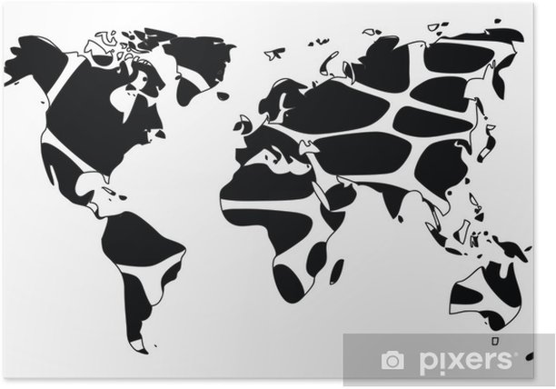 Poster Weltkarte im Animal-Print-Design, schwarz und weiß - PIXERS.DE