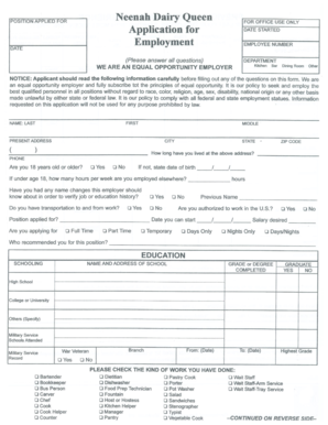 printable job application form for dairy queen