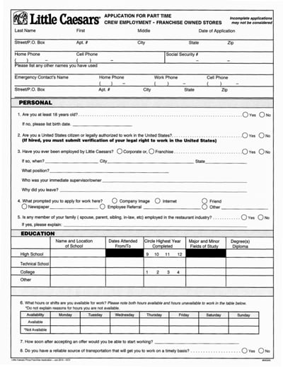 Little Caesars Application Form: Free Download