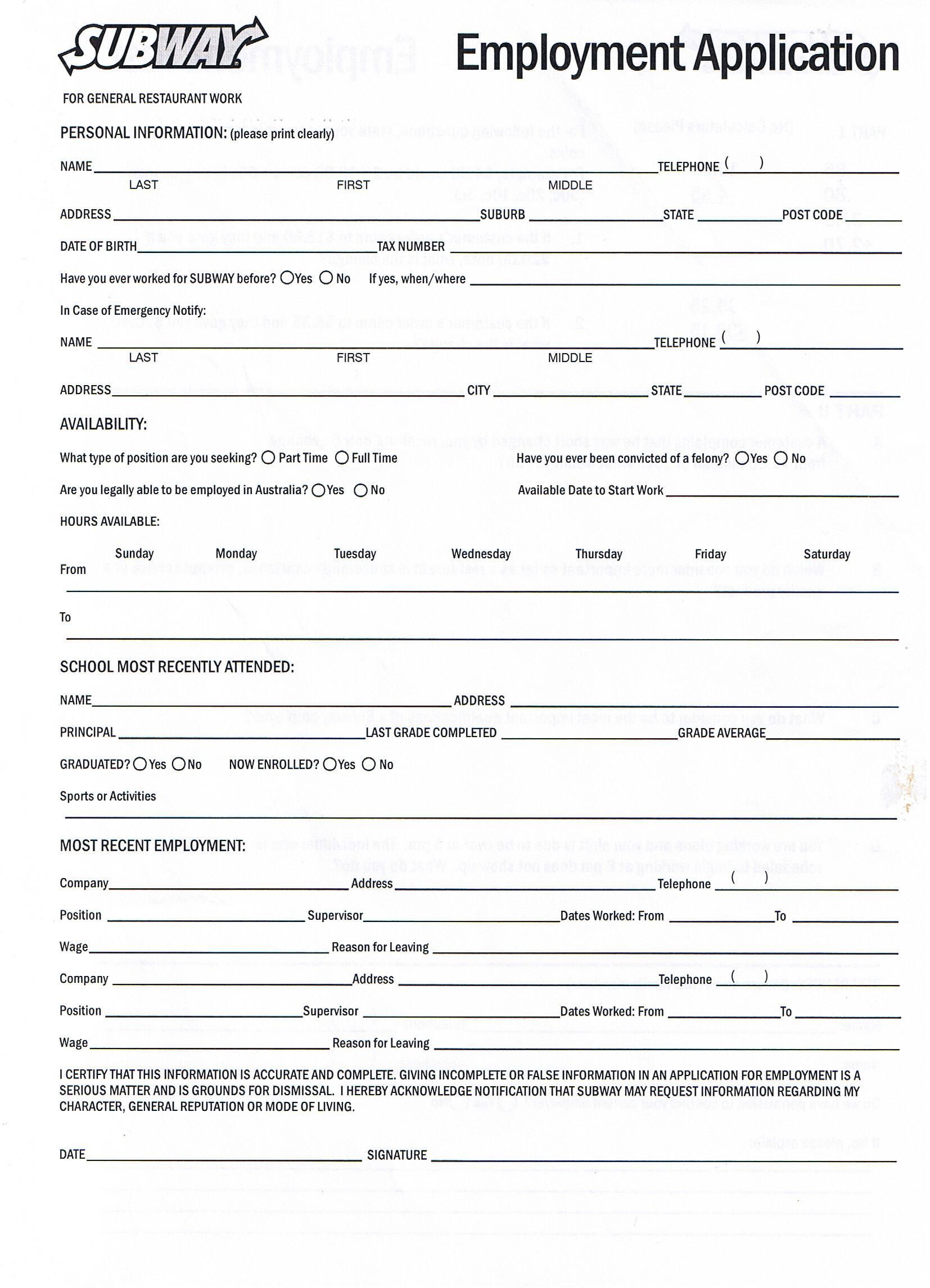 printable job application form