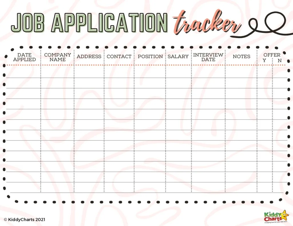 printable job application worksheets