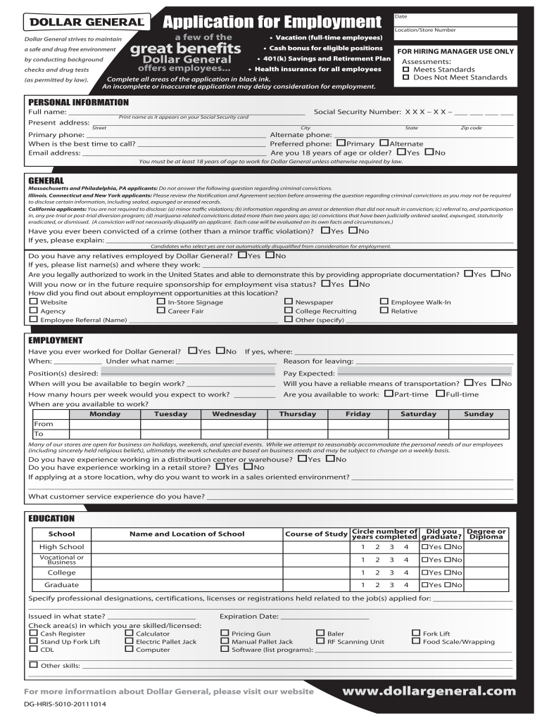 printable job applications for dollar general