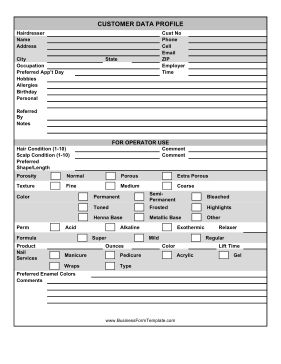 Hairdresser Customer Profile Template