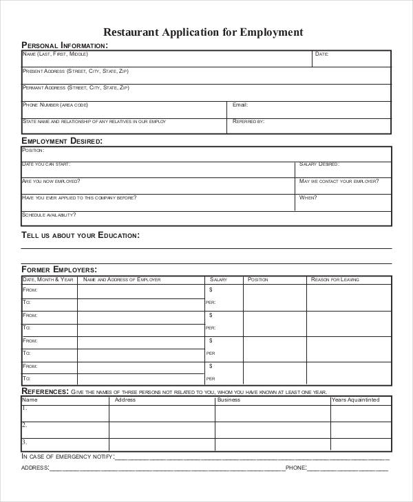 printable job applications for small business