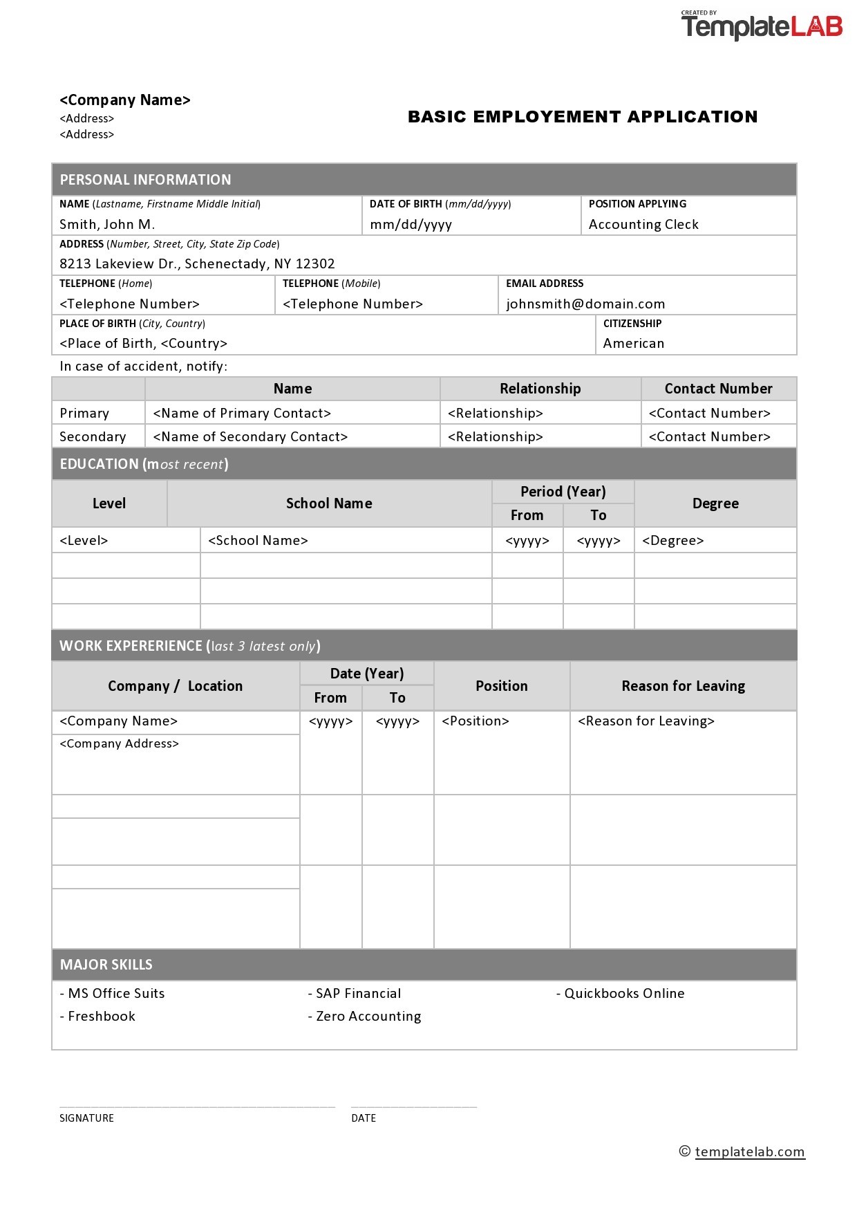 printable job applications for small business