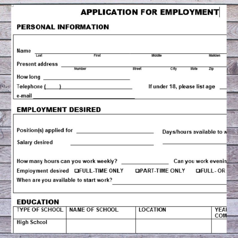 Application for Employment// Generic Small Business Employment ...