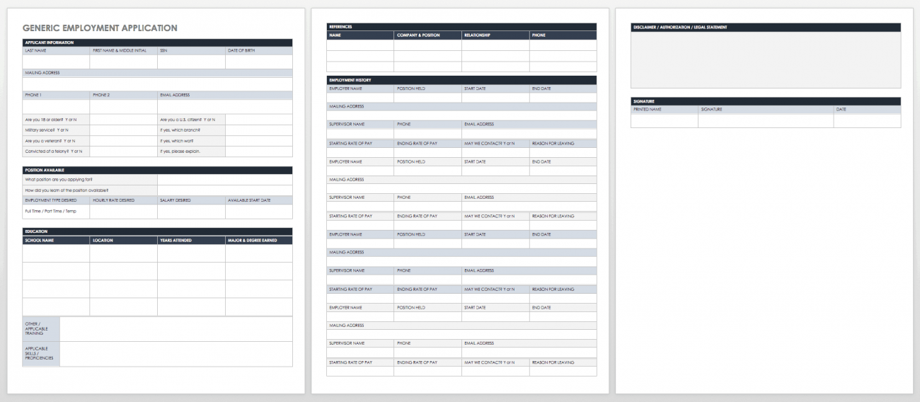printable job applications for small business