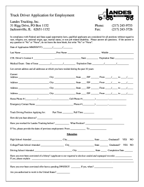 printable job applications for truck drivers