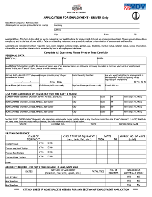 printable job applications for truck drivers