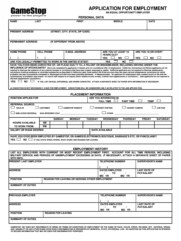 Gamestop Application - Fill Online, Printable, Fillable, Blank ...
