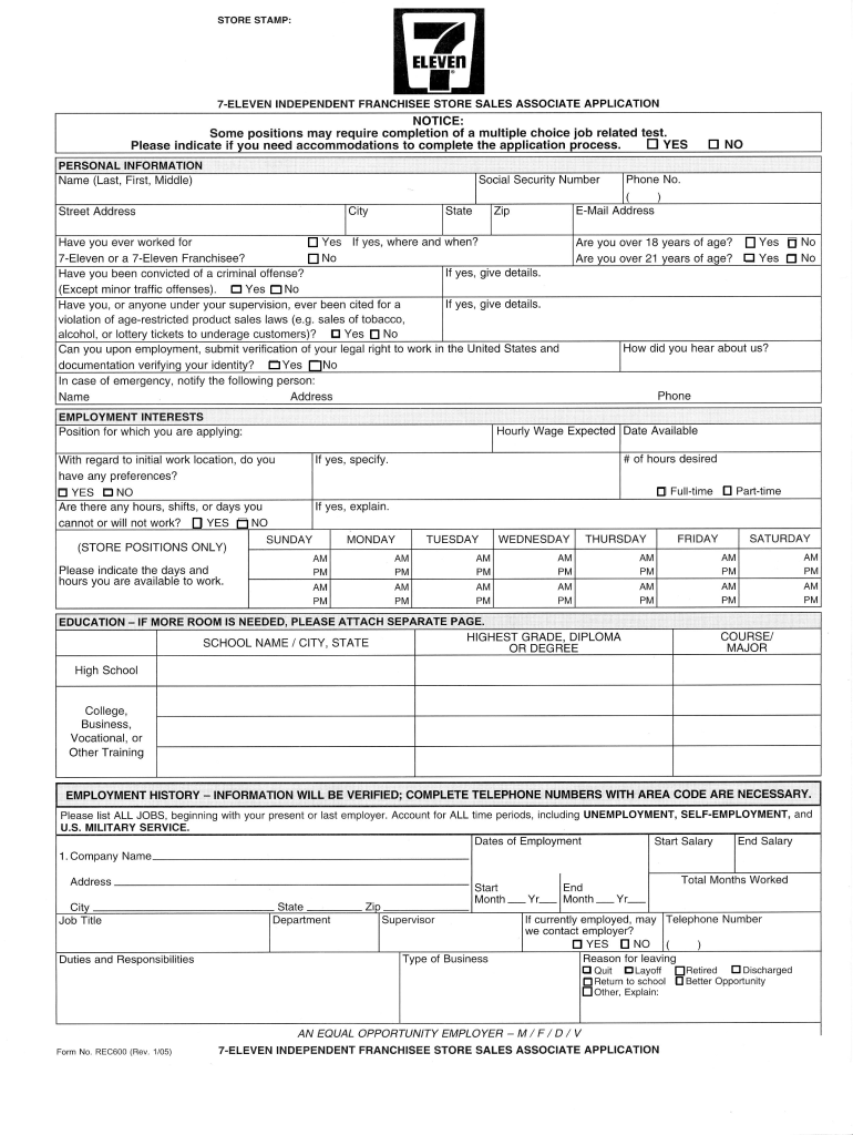7 Eleven Job Application Pdf - Fill Online, Printable, Fillable ...