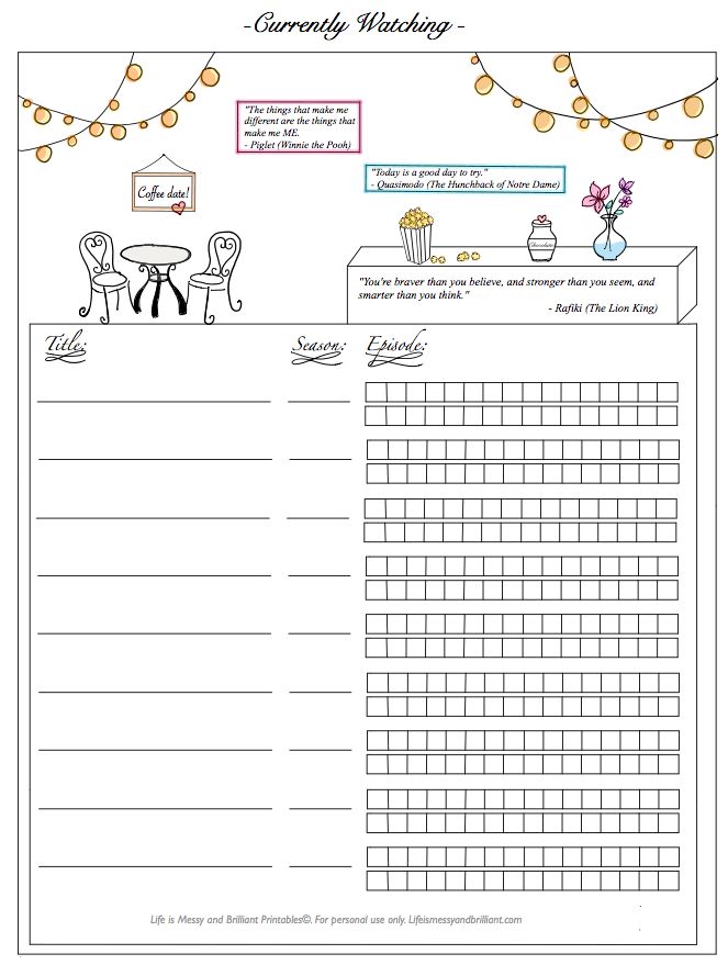 FREE Currently Watching Bullet Journal Printable