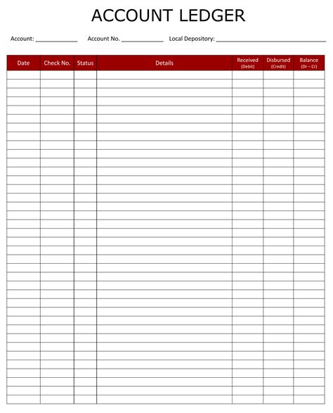 Accounting Ledger Template Printable - Best Printable &  Template