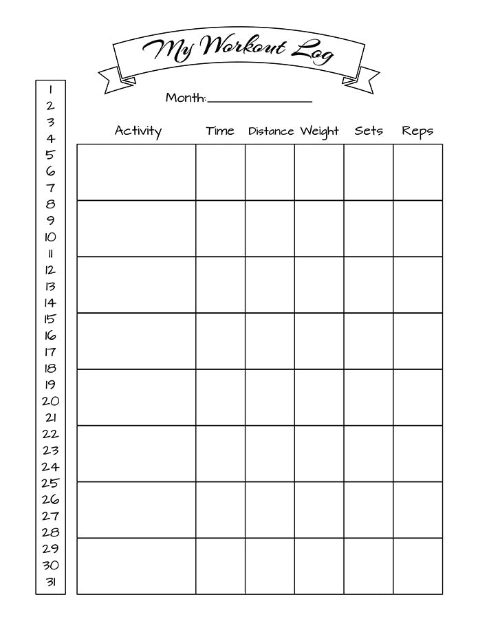 Bullet Journal Workout Log Printable