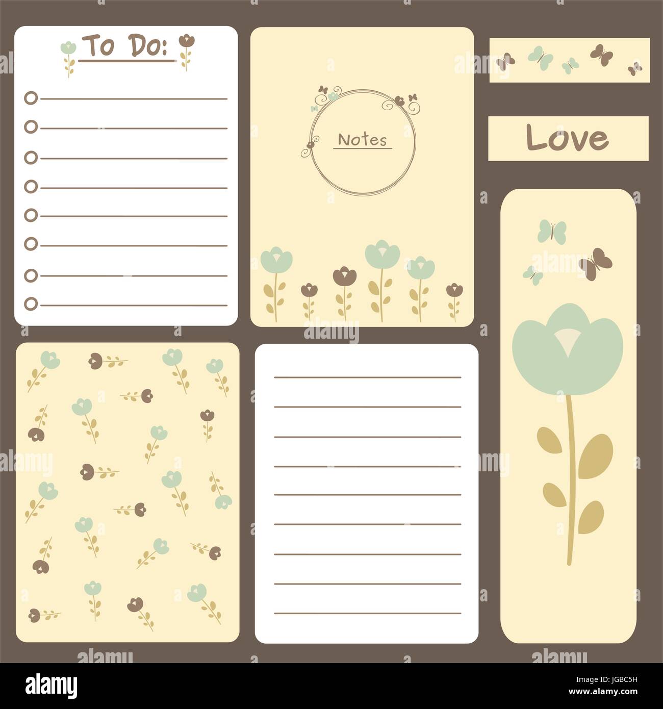 cute vector romantic printable journal cards, notes, to do list ...