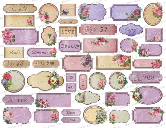 Vintage Printable Labels, Junk Journal Tags, Purple Tags, Vintage ...