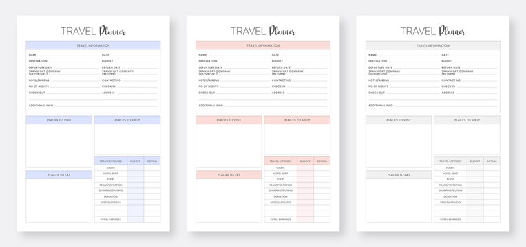 Set of Travel Planner Templates. Printable Travel Planner Design ...