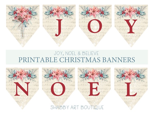 Printable Shabby Christmas JOY Banner - Shabby Art Boutique
