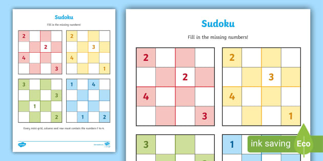 Sudoku For Kids Worksheets | Maths Resources (teacher made)