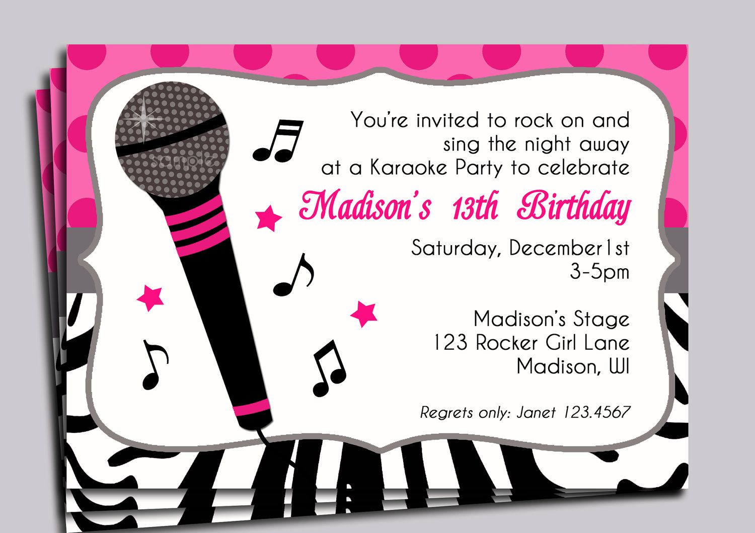 Hot Pink Zebra Invitation Printable or Printed with FREE SHIPPING ...