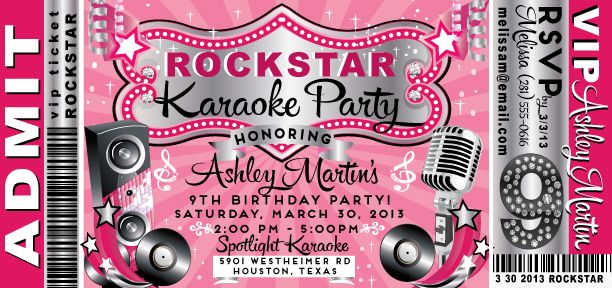 printable karaoke birthday party invitations