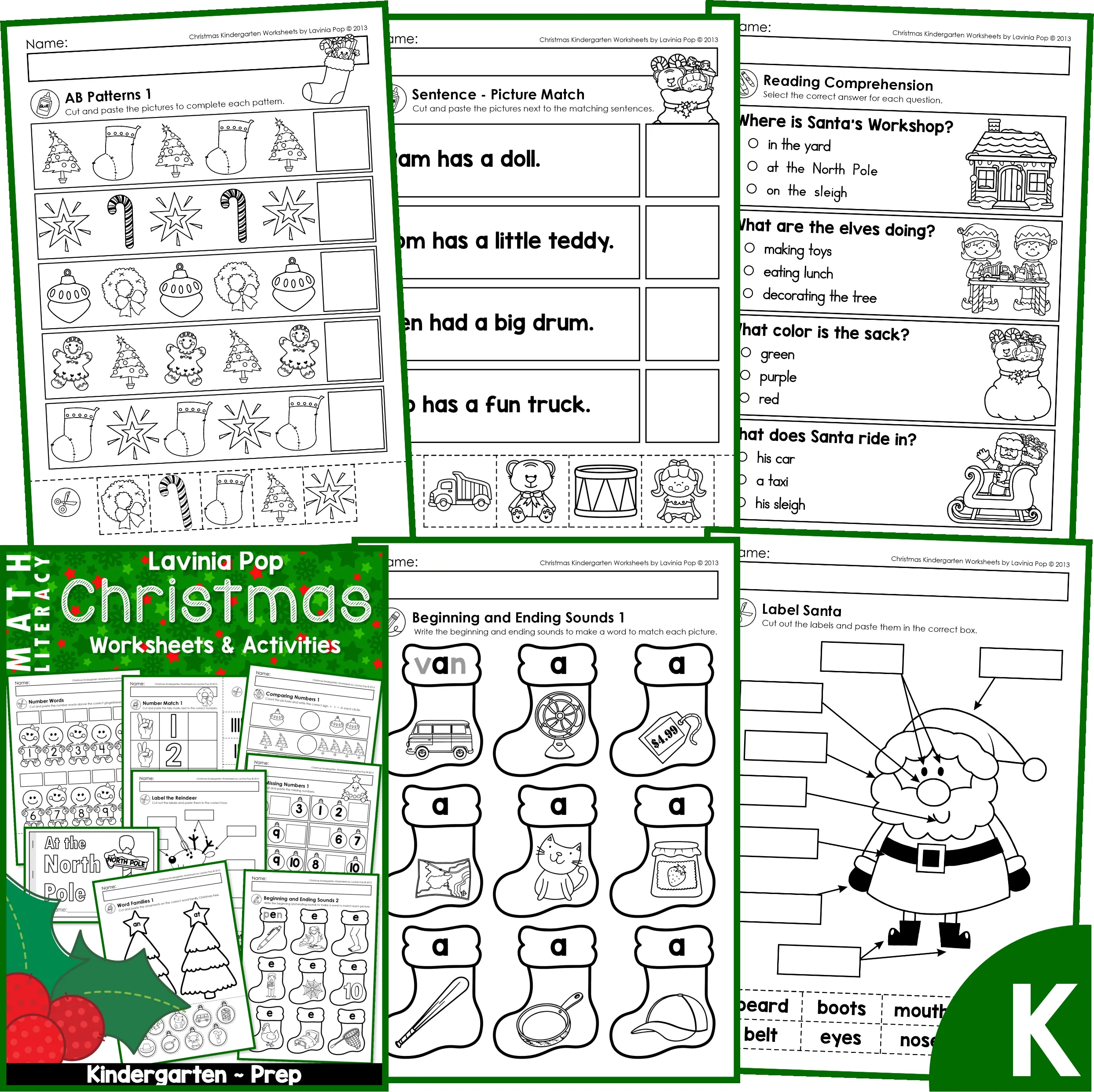 Christmas Kindergarten Worksheets and Activities No Prep