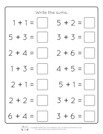 printable kindergarten addition worksheet with