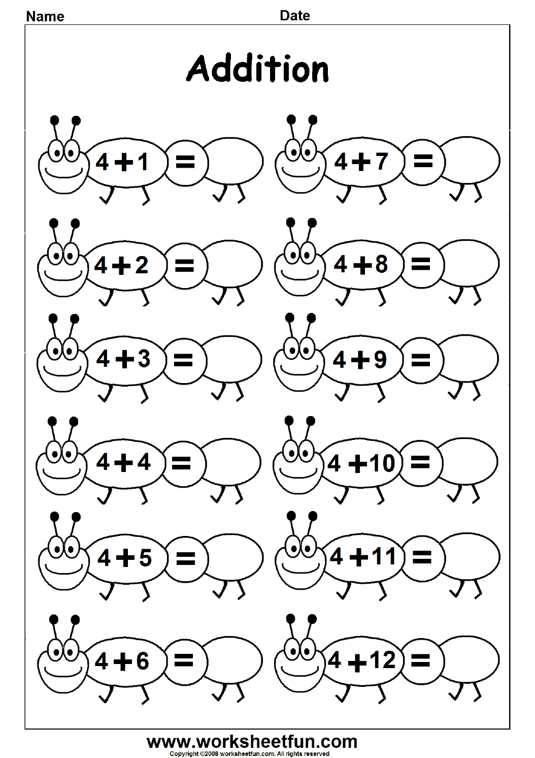 printable kindergarten addition worksheet
