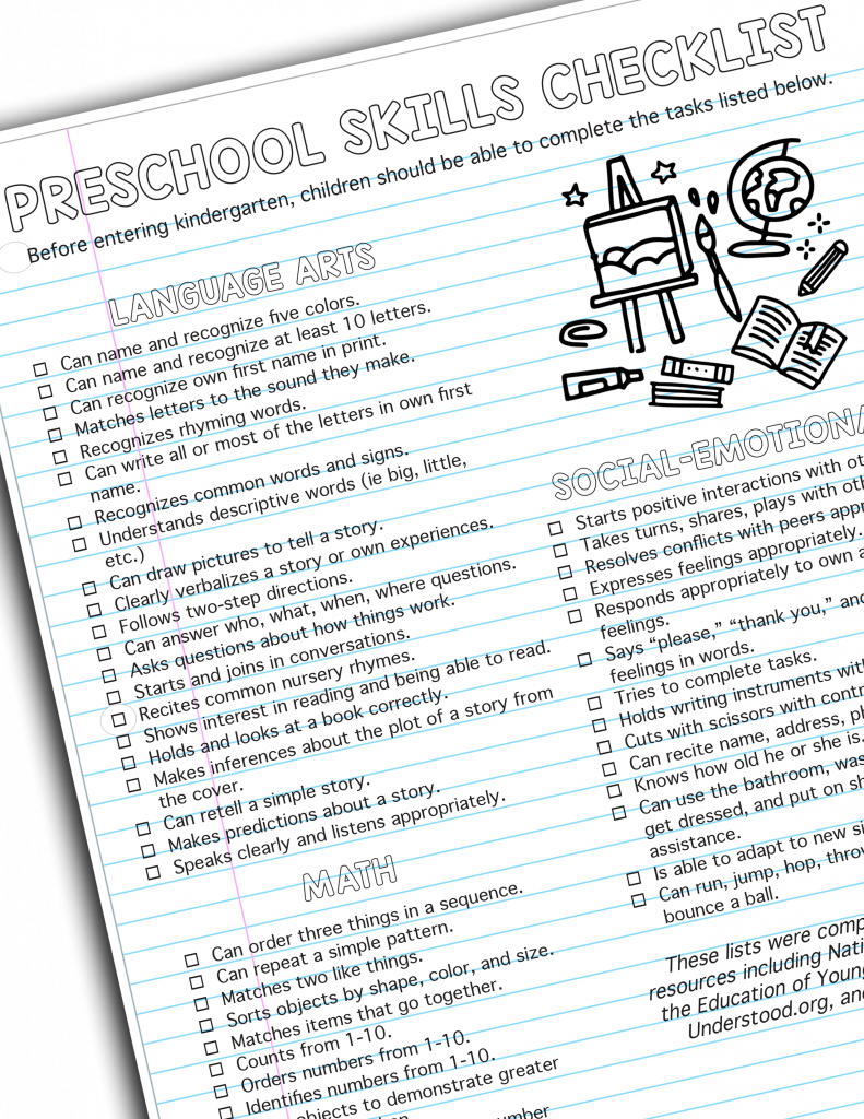 Kindergarten Readiness Assessment Checklist • Kids Activities Blog