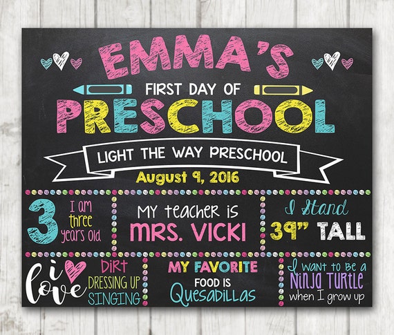 Printable First Day of School Sign, First Day of Preschool ...